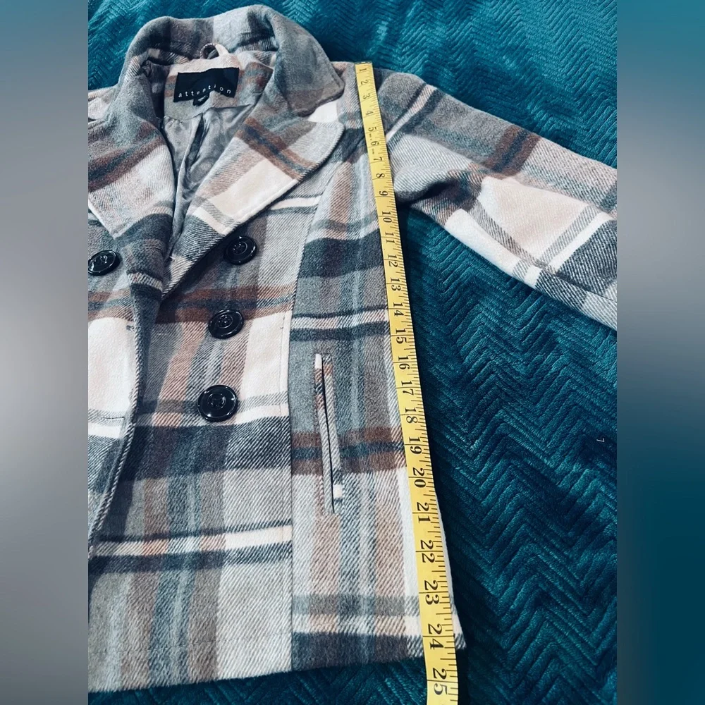 Attention Classic Gray Plaid Preppy Peacoat Women’s Small - Picture 5 of 8